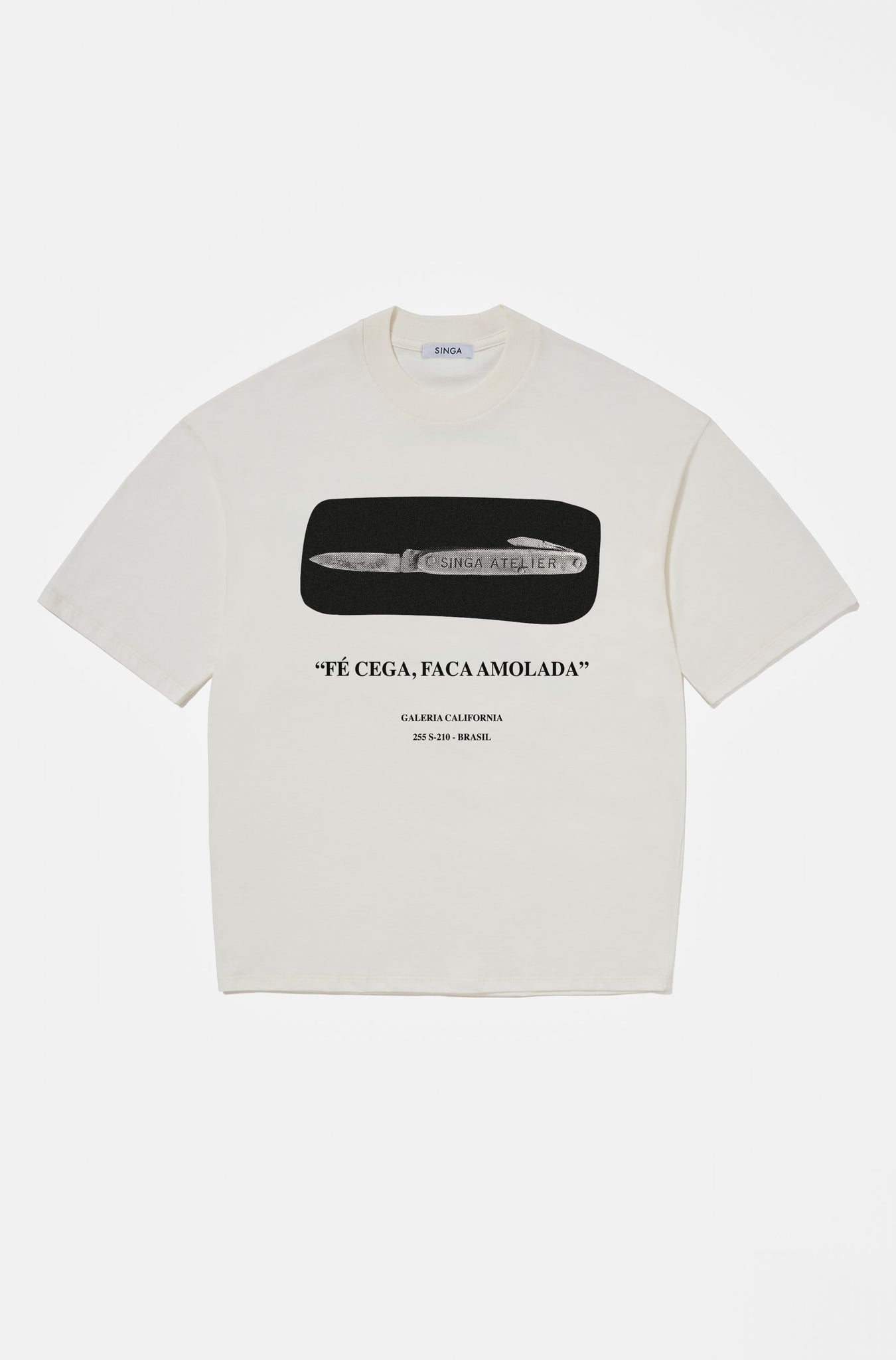 Camiseta Clássica Fé Cega,Faca Amolada Crua